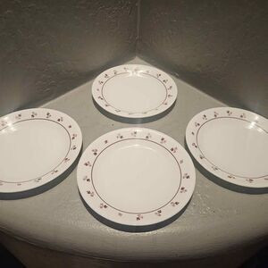Set of 4 Corelle Burgundy Rose Dessert Plates 6 3/4"